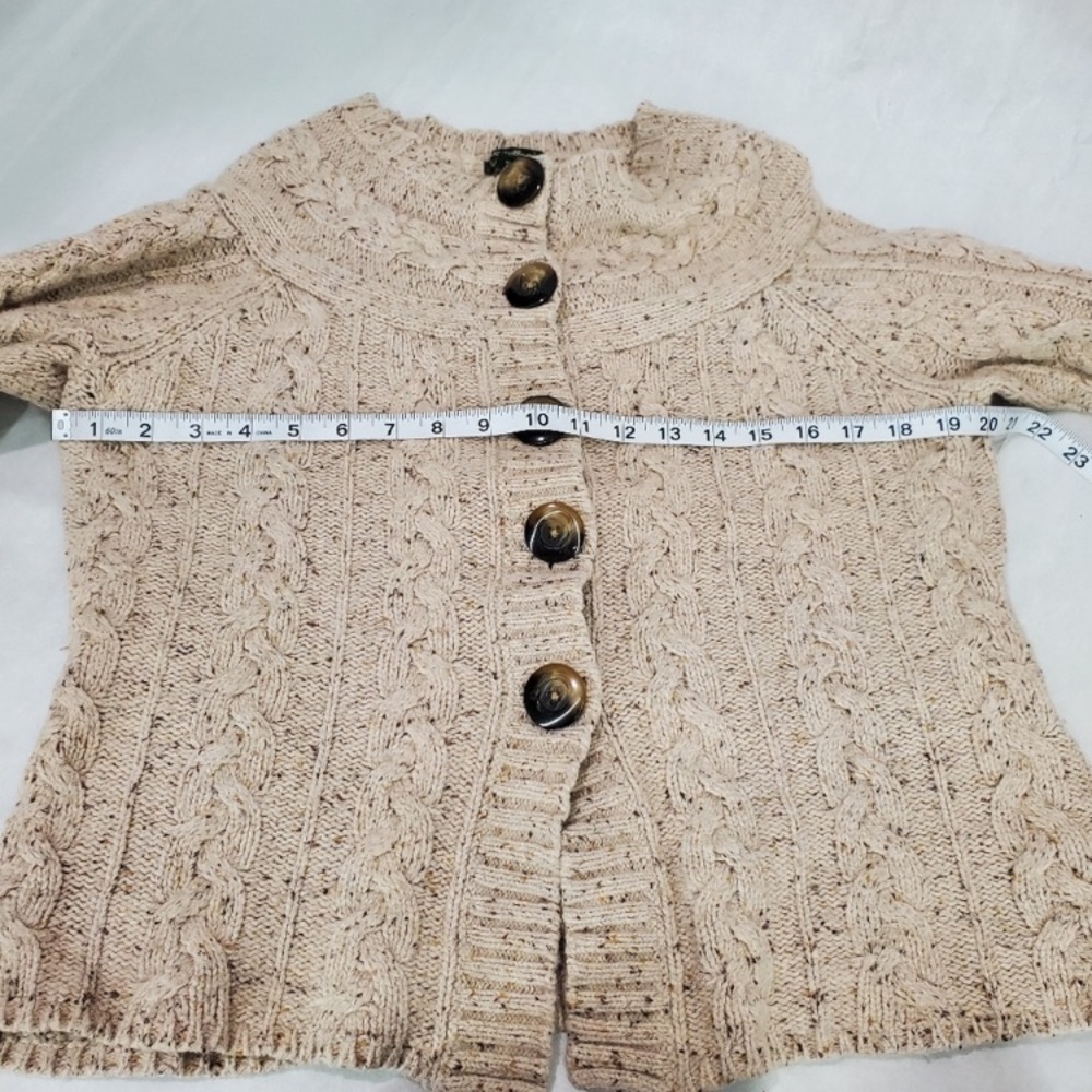 Eddie Bauer Beige Cable Knit fisherman Sweater Cardigan EUC - Picture 12 of 16